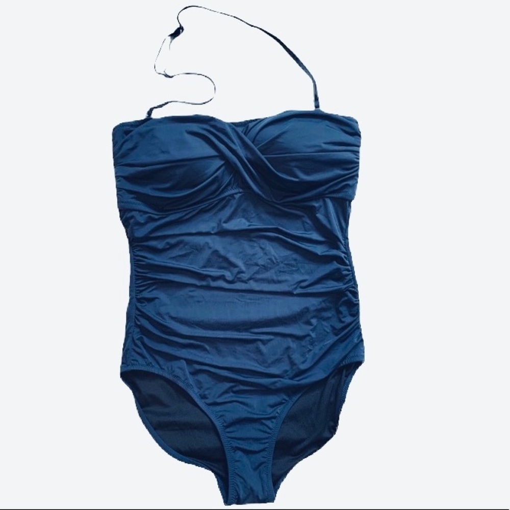 Garnet Hill Ruched Bandeau One-Piece Swimsuit blue size 8 - Picture 3 of 9